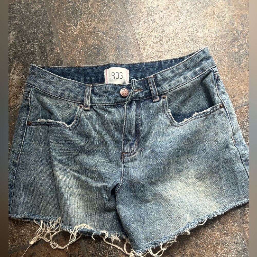 BDG Light Blue Frayed Hem Jean Shorts